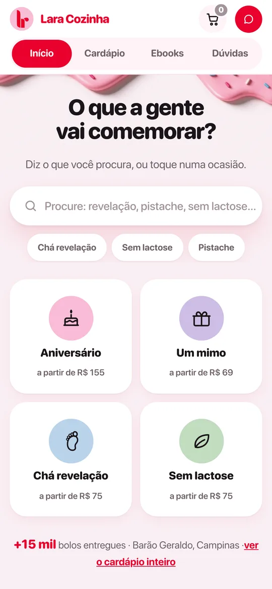 A página inicial da Lara Cozinha